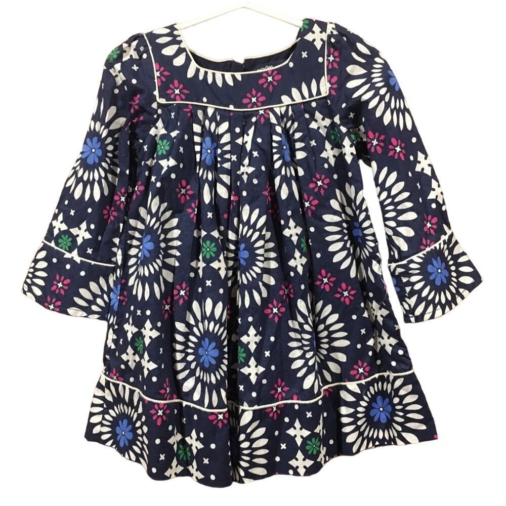 Baby Gap Blue Medallion Dress Sz 18-24 m Navy Blue Long Sleeve Dress